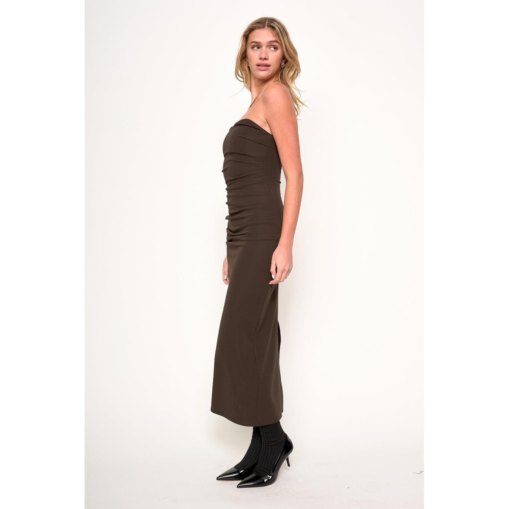 dRA Los Angeles Lavene Strapless Ruched Midi Dress Brown Womens Lg CBK - Picture 4 of 9